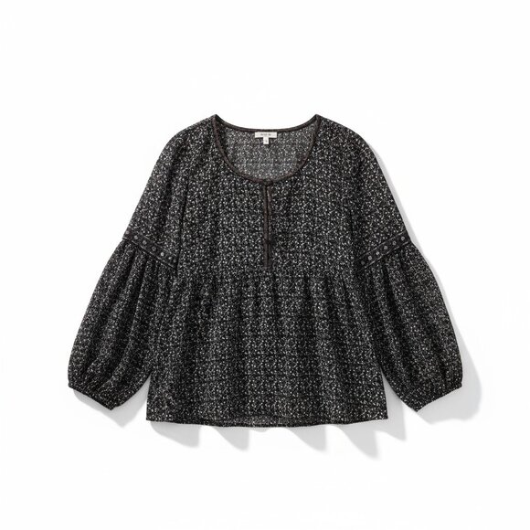 Max Studio Multicolor Sheer Blouse Size L | Button-Front Long Sleeve Boho Top - Picture 1 of 8